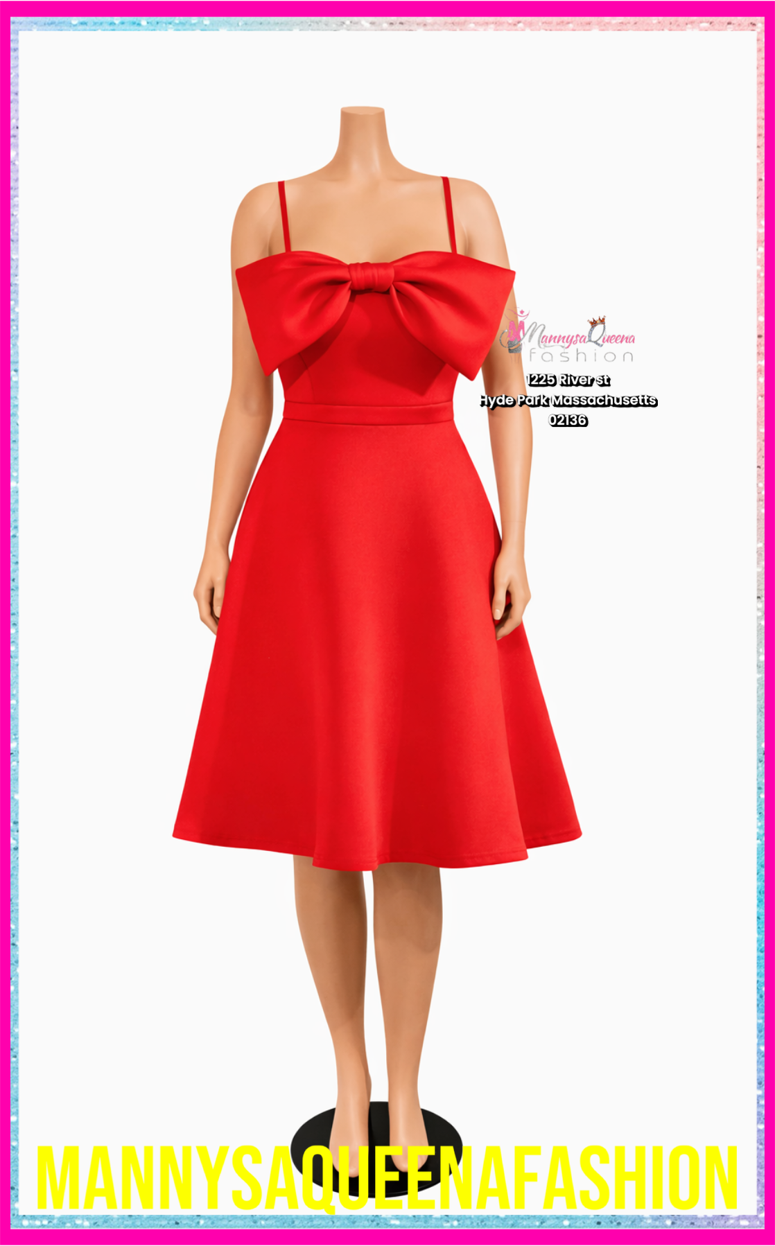 Elegant Red Bow Detail Midi Dress
