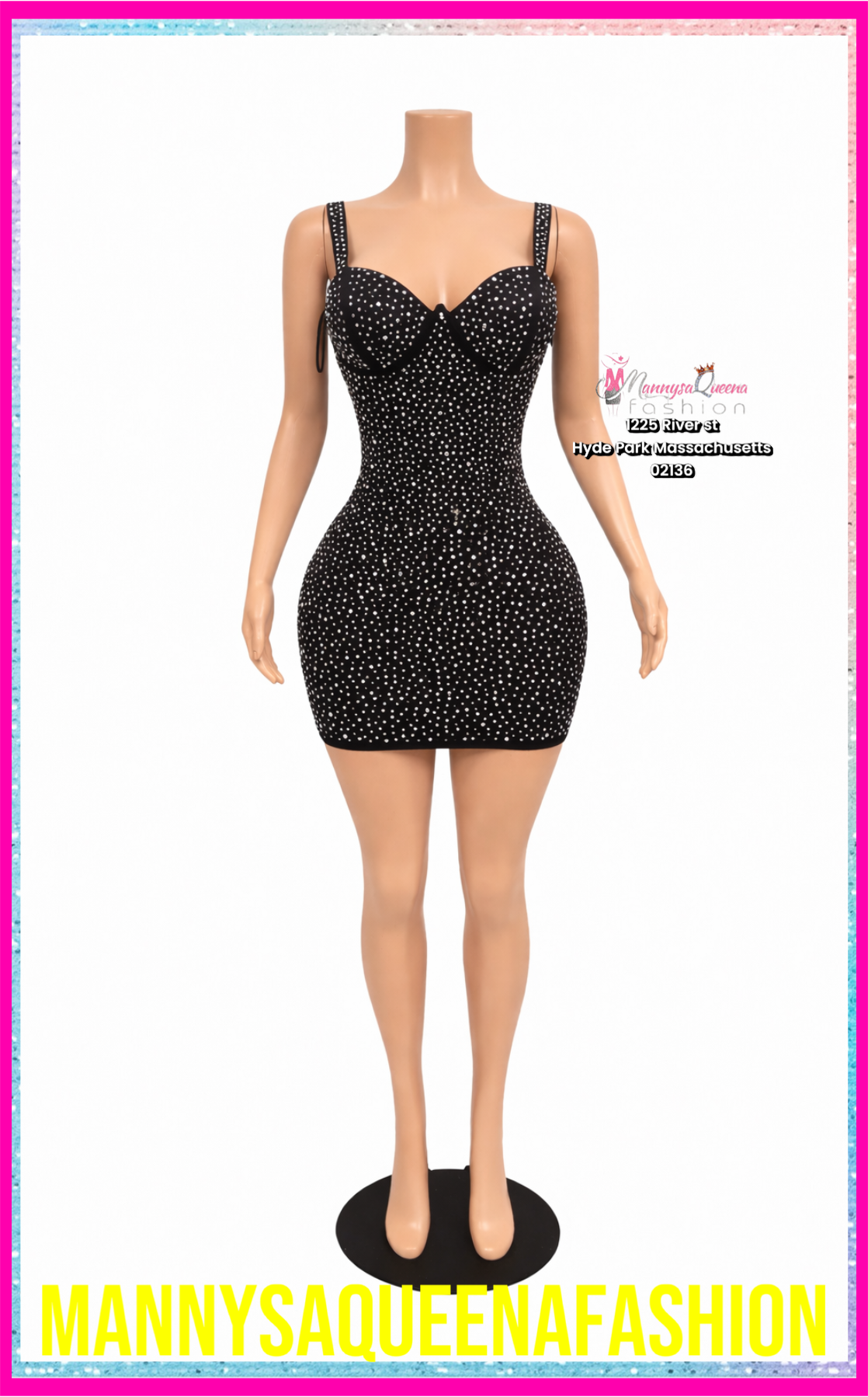 Black Rhinestone Glam Mini Dress