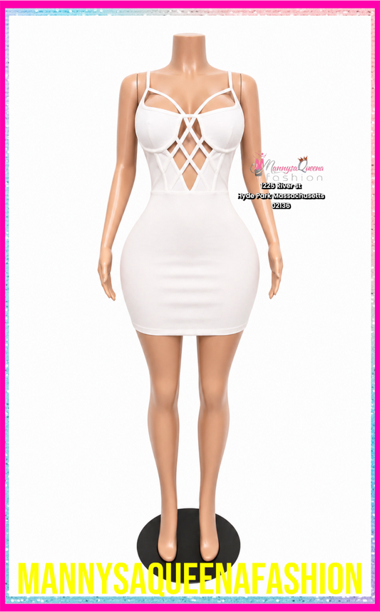 CROSS BUSTIER MINI DRESS WHITE