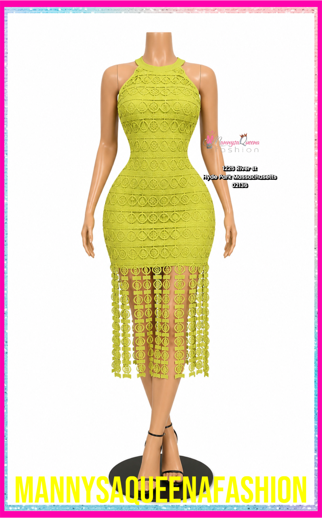 CROCHET MIDI DRESS Lime