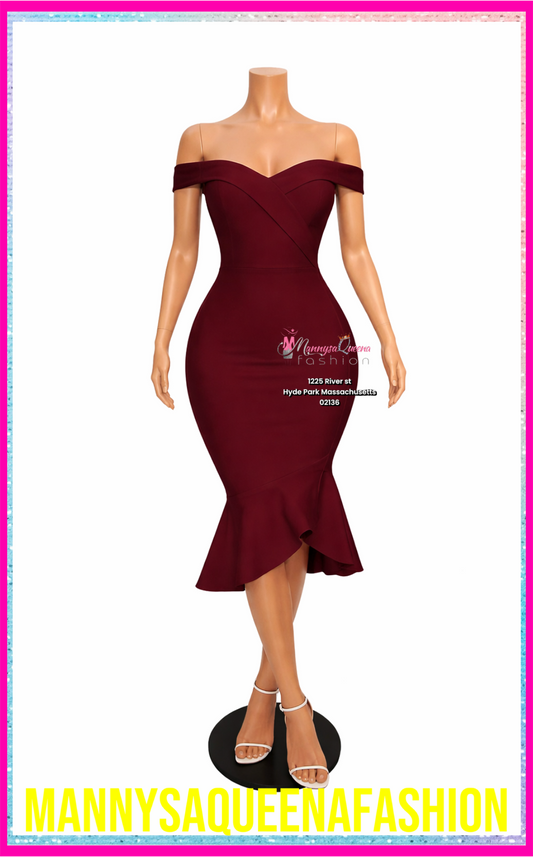 Off Shoulder Body Sculpting Midi Dress - Wine
