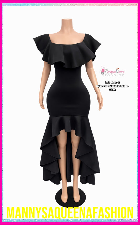 Elegant Black Off-Shoulder Ruffle Dress