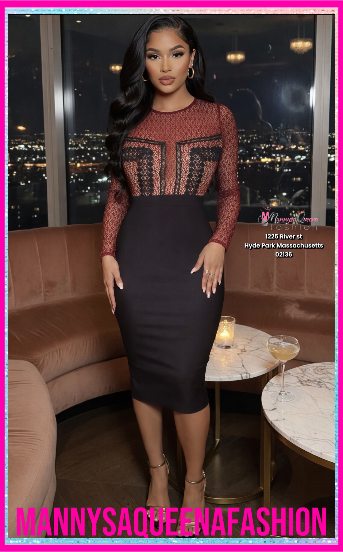 Elegant Lace Illusion Midi Dress