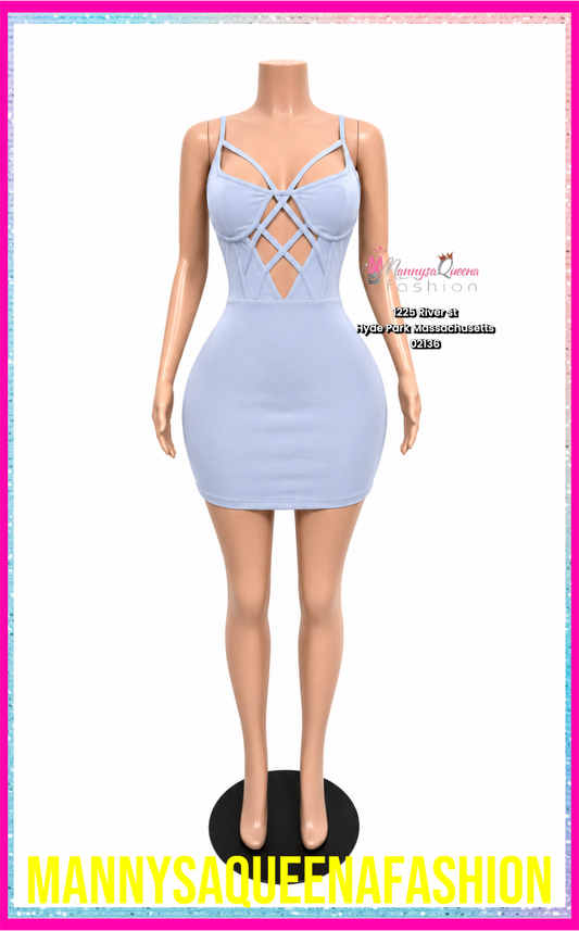 CROSS BUSTIER MINI DRESS Sky BLUE