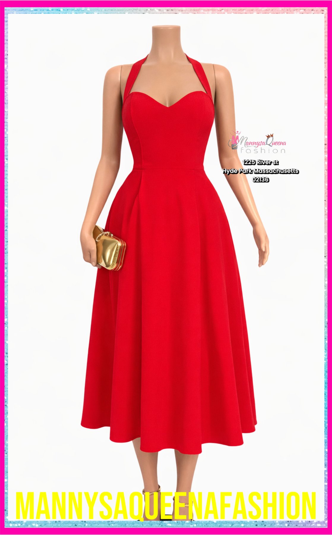 Halter Corset Midi Dress -Red