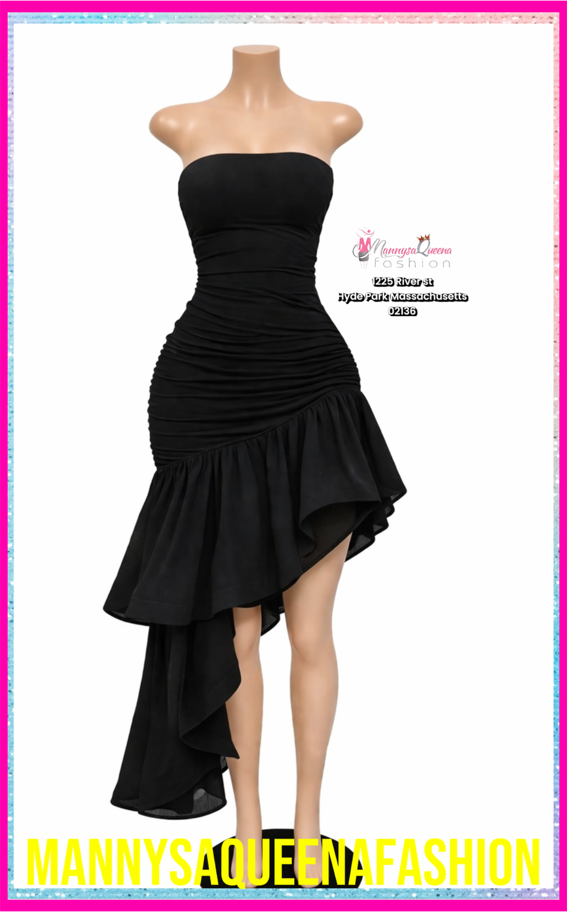 Mesh Pleated Side Hi-Low Maxi Dress Black