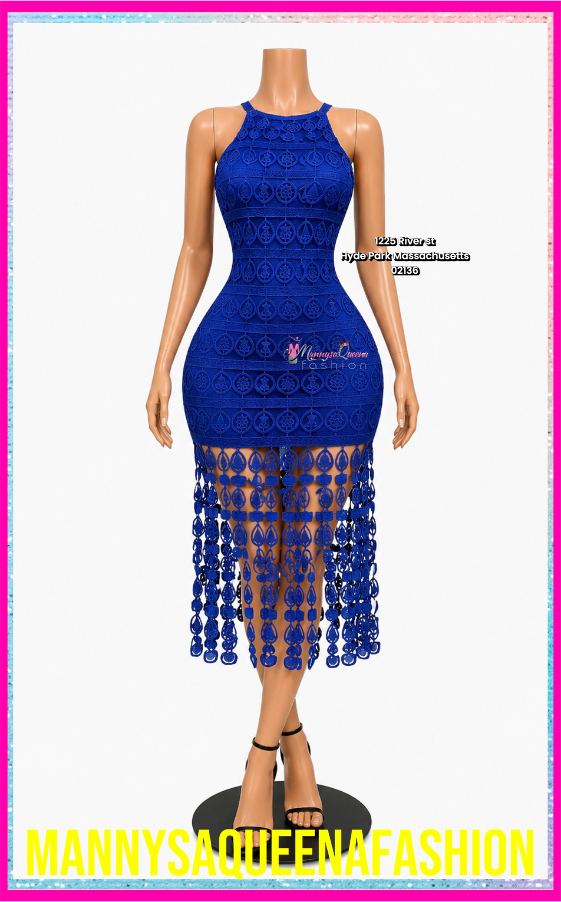 CROCHET MIDI DRESS Blue