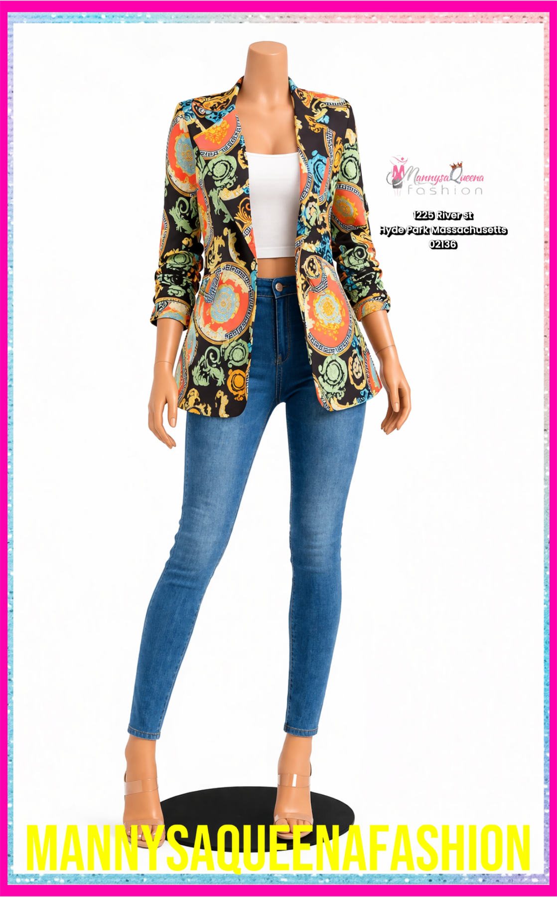 CLOSURE MULTI PRINT BLAZER BLACK