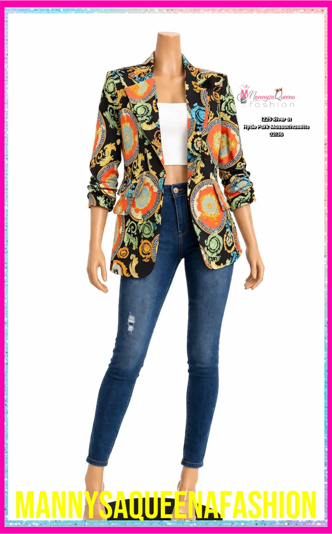 CLOSURE MULTI PRINT BLAZER BLACK