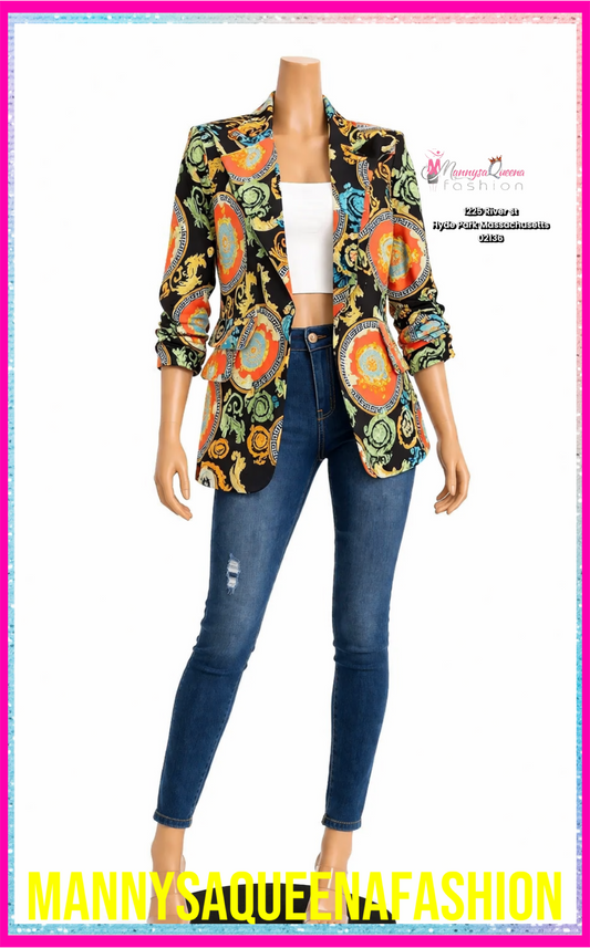 CLOSURE MULTI PRINT BLAZER BLACK