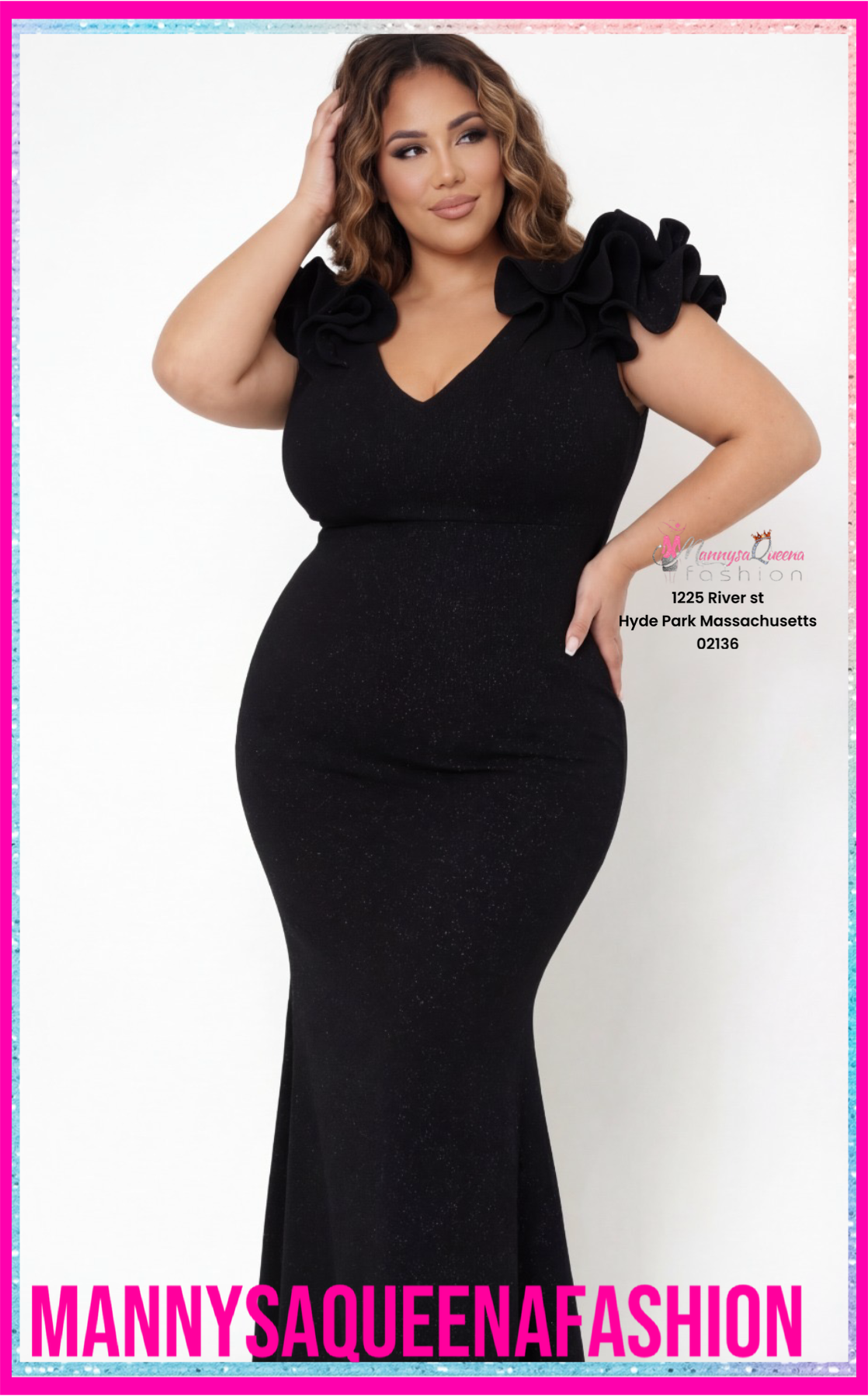 Glittered Ruffle Black Dress