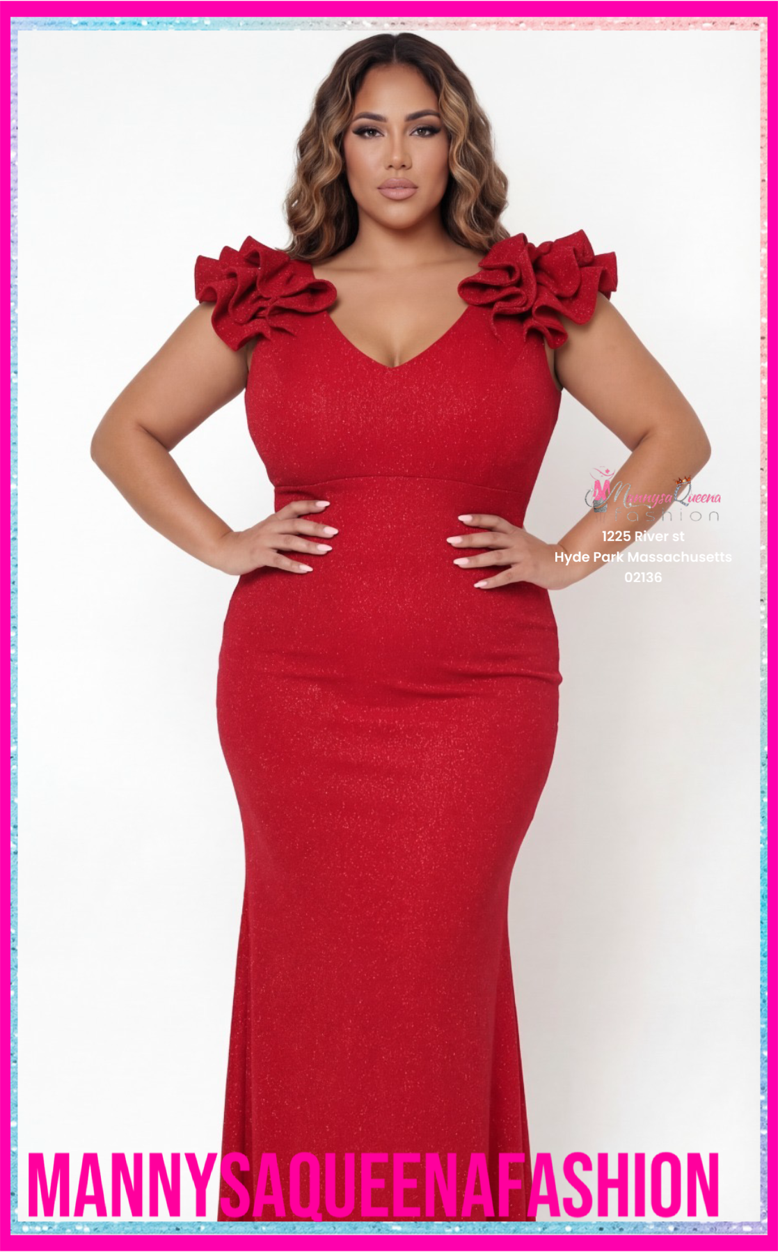 Glittered Ruffle Red Dress