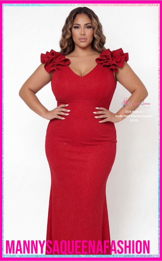 Glittered Ruffle Red Dress