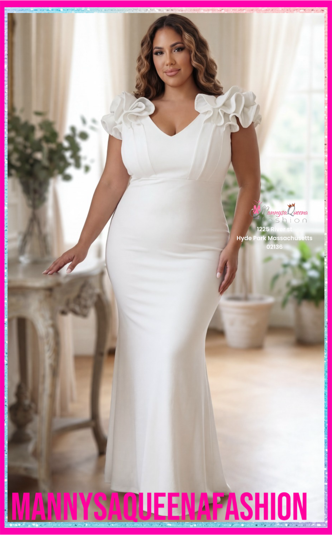 Glittered Ruffle Ivory Dress