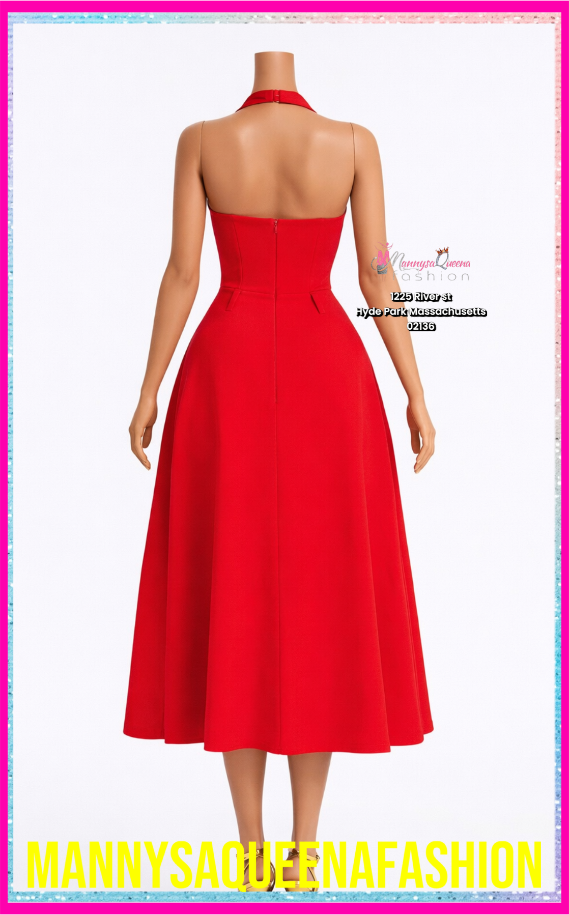 Halter Corset Midi Dress -Red