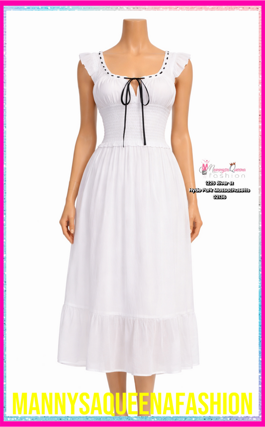 WOMEN'S SLEEVELESS V-NECK SMOCK WAIST MAXI DRESS