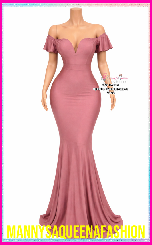 Blush Elegance Off-Shoulder Mermaid Maxi Dress
