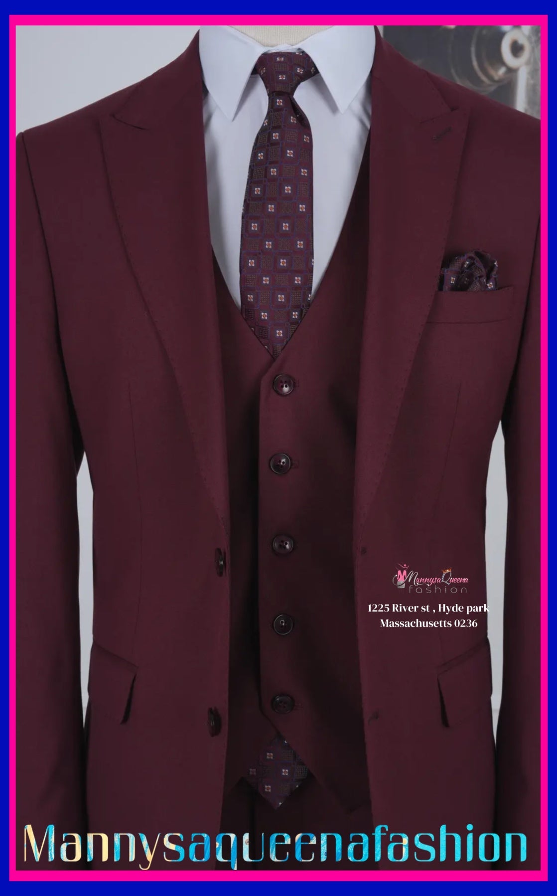 Deep Wine Slim Fit Men's Suit with Vest