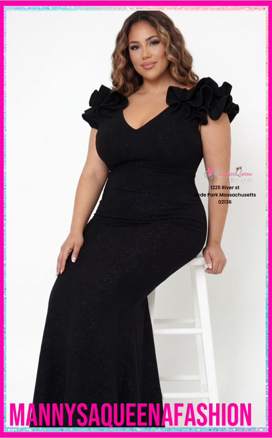 Glittered Ruffle Black Dress