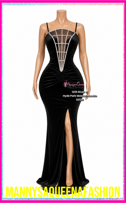 Black Glam Rhinestone Illusion Maxi Dress