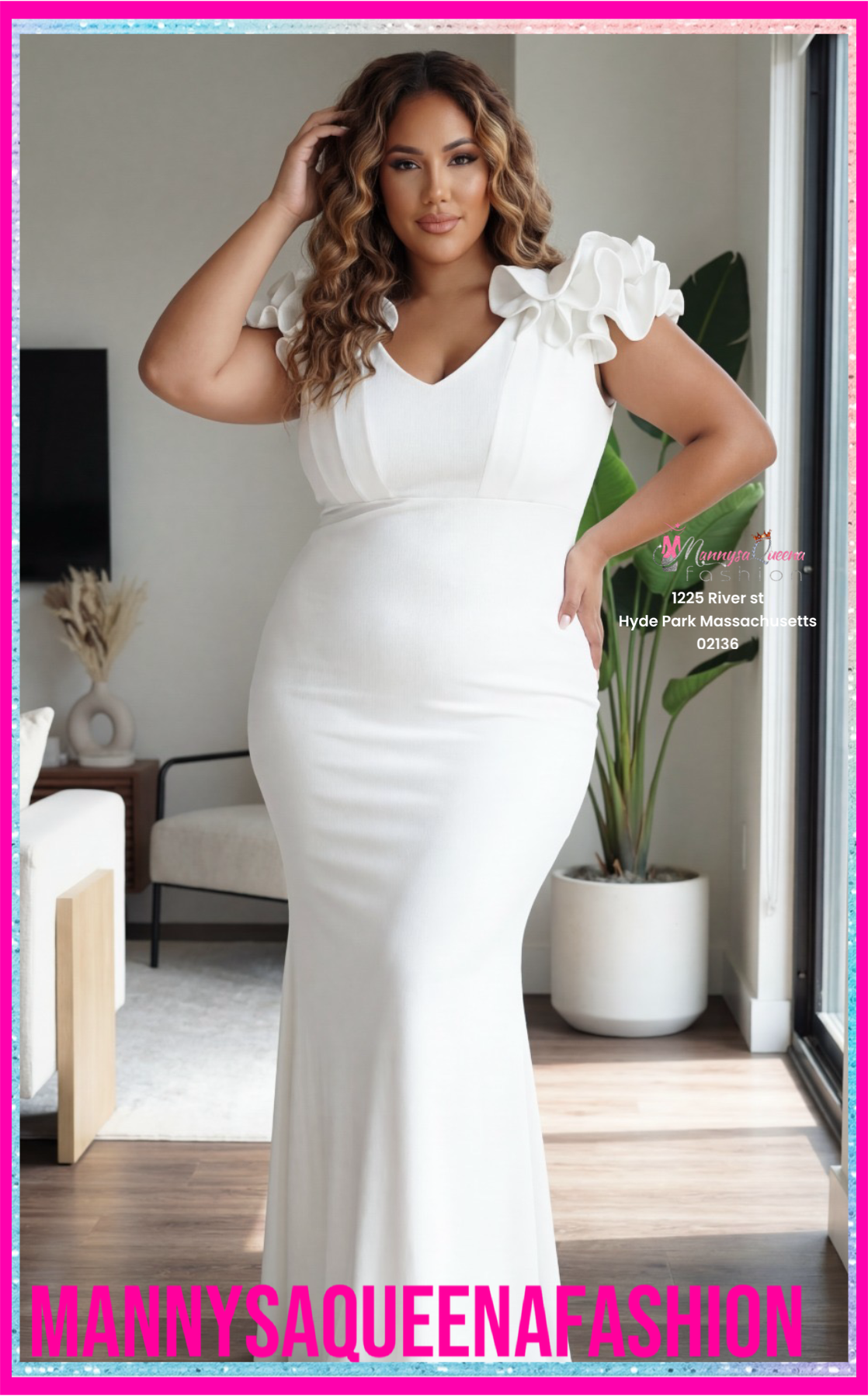 Glittered Ruffle Ivory Dress