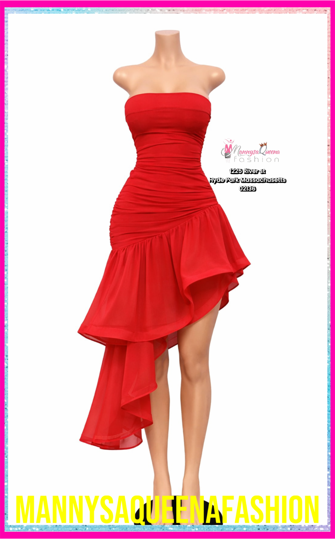 Mesh Pleated Side Hi-Low Maxi Dress Red