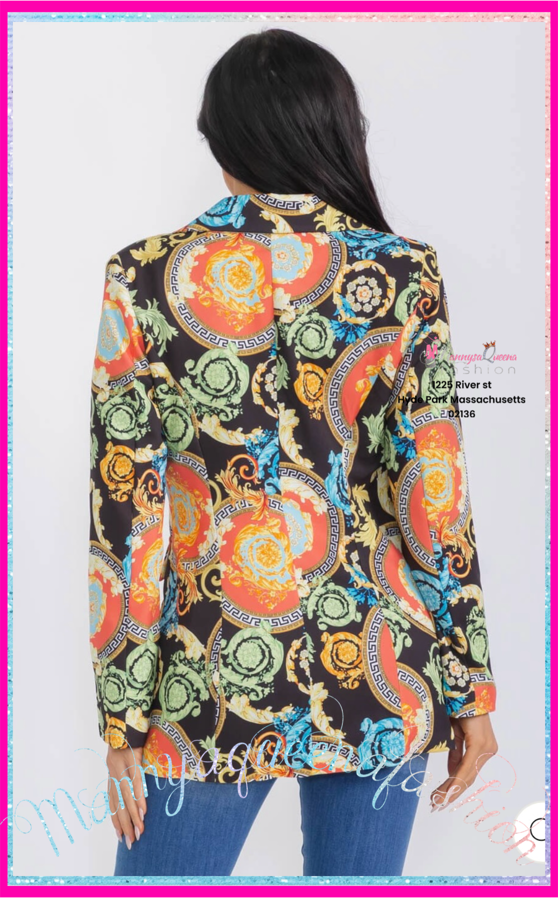 CLOSURE MULTI PRINT BLAZER BLACK