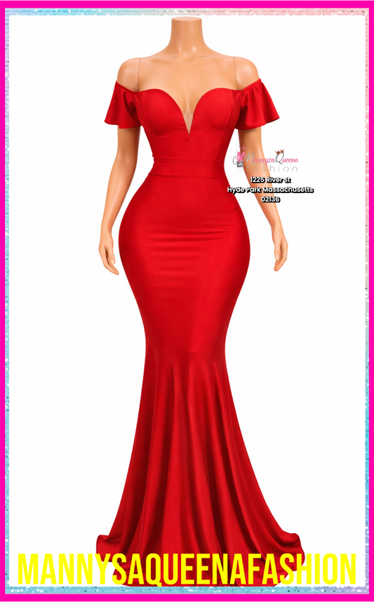 Red Elegance Off-Shoulder Mermaid Maxi Dress