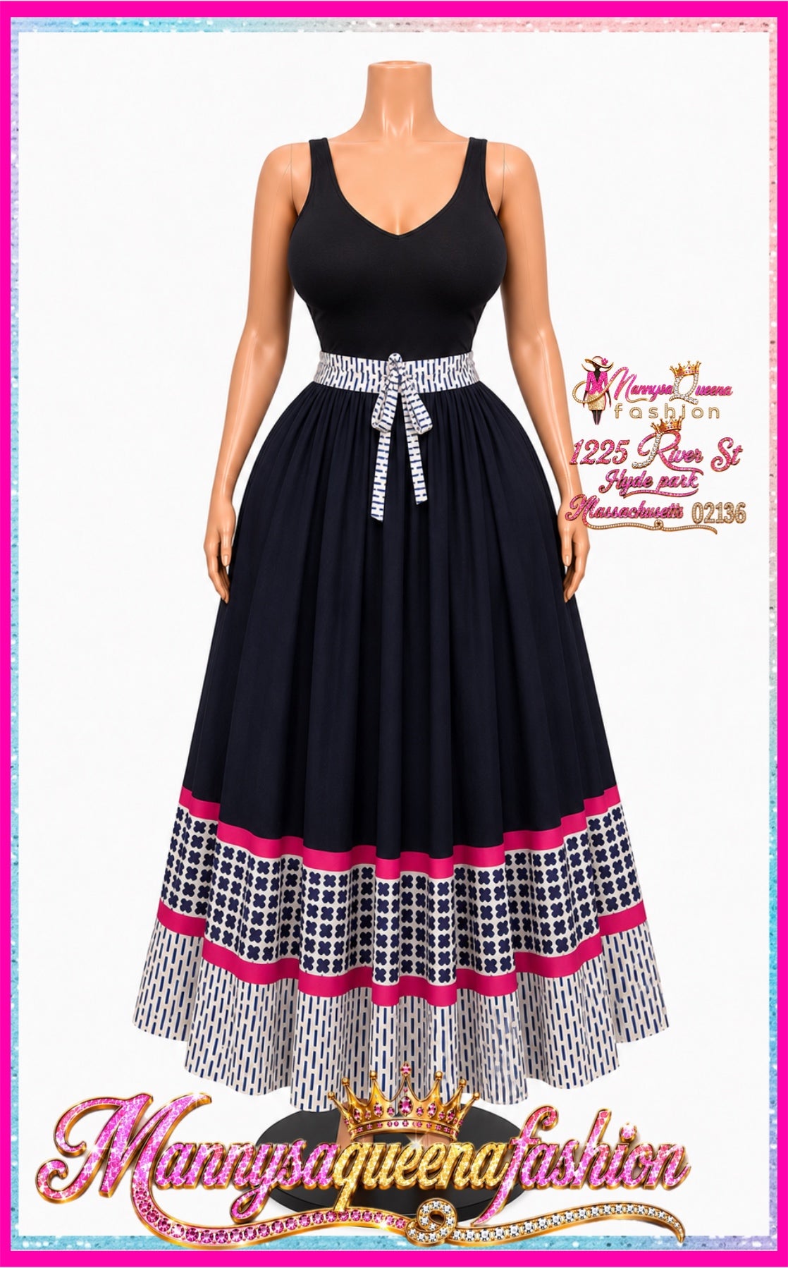 Print Maxi Skirt Navy