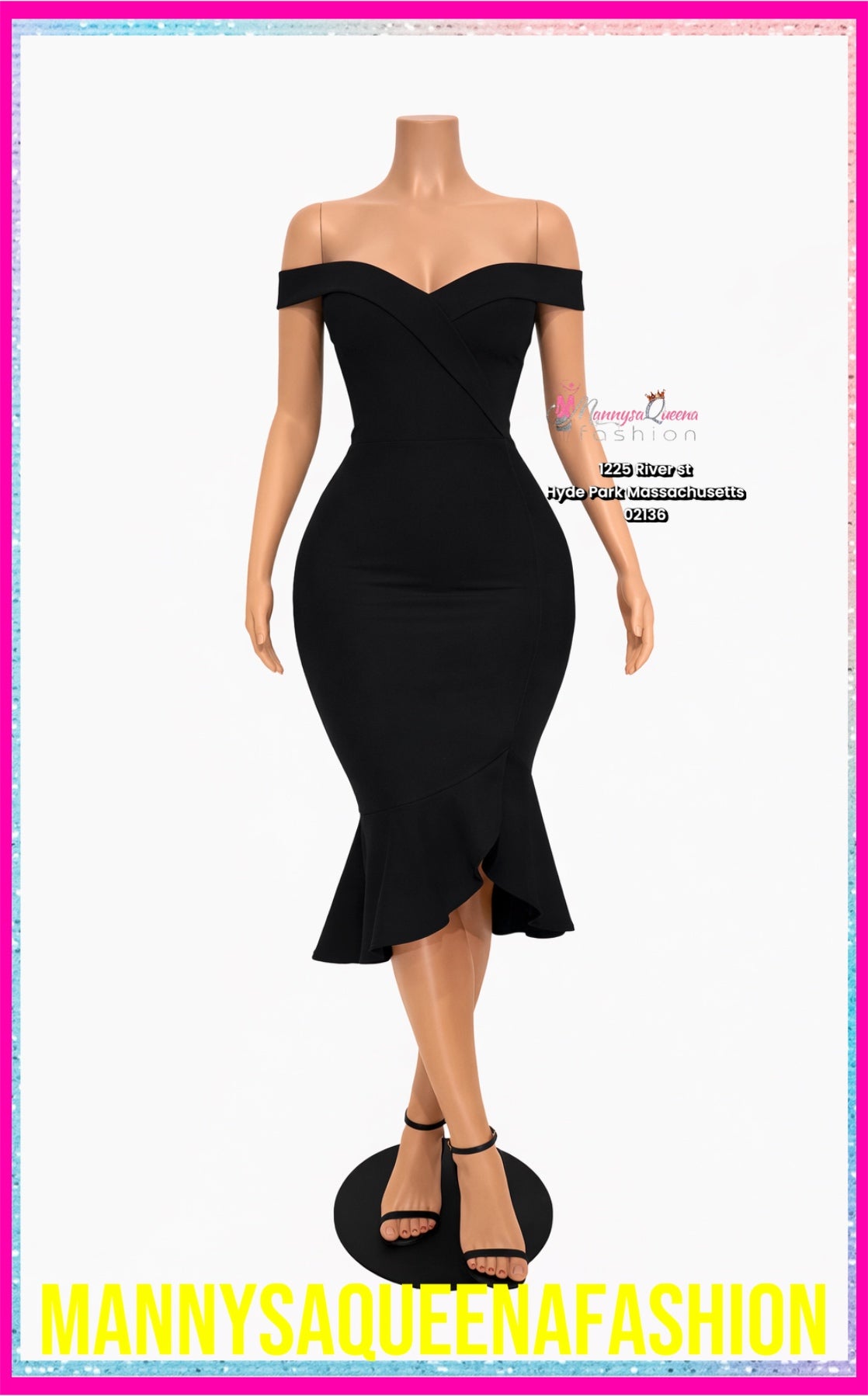 Off Shoulder Body Sculpting Midi Dress - Black