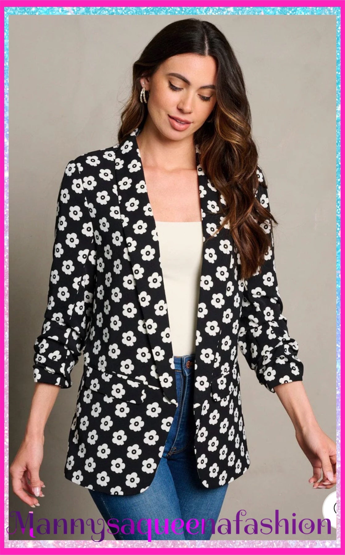 FLORAL PRINT BLAZER BLACK