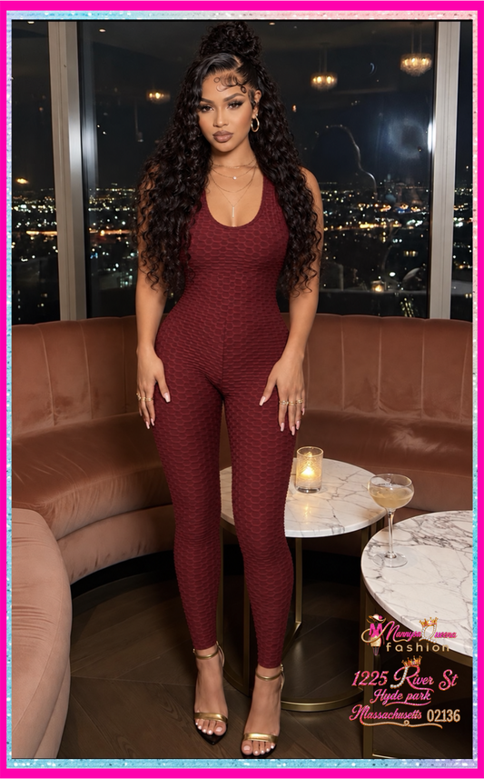Sleeveless Cross Back Jumpsuit Burgundy