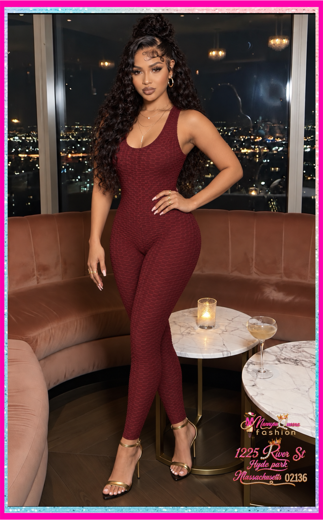 Sleeveless Cross Back Jumpsuit Burgundy
