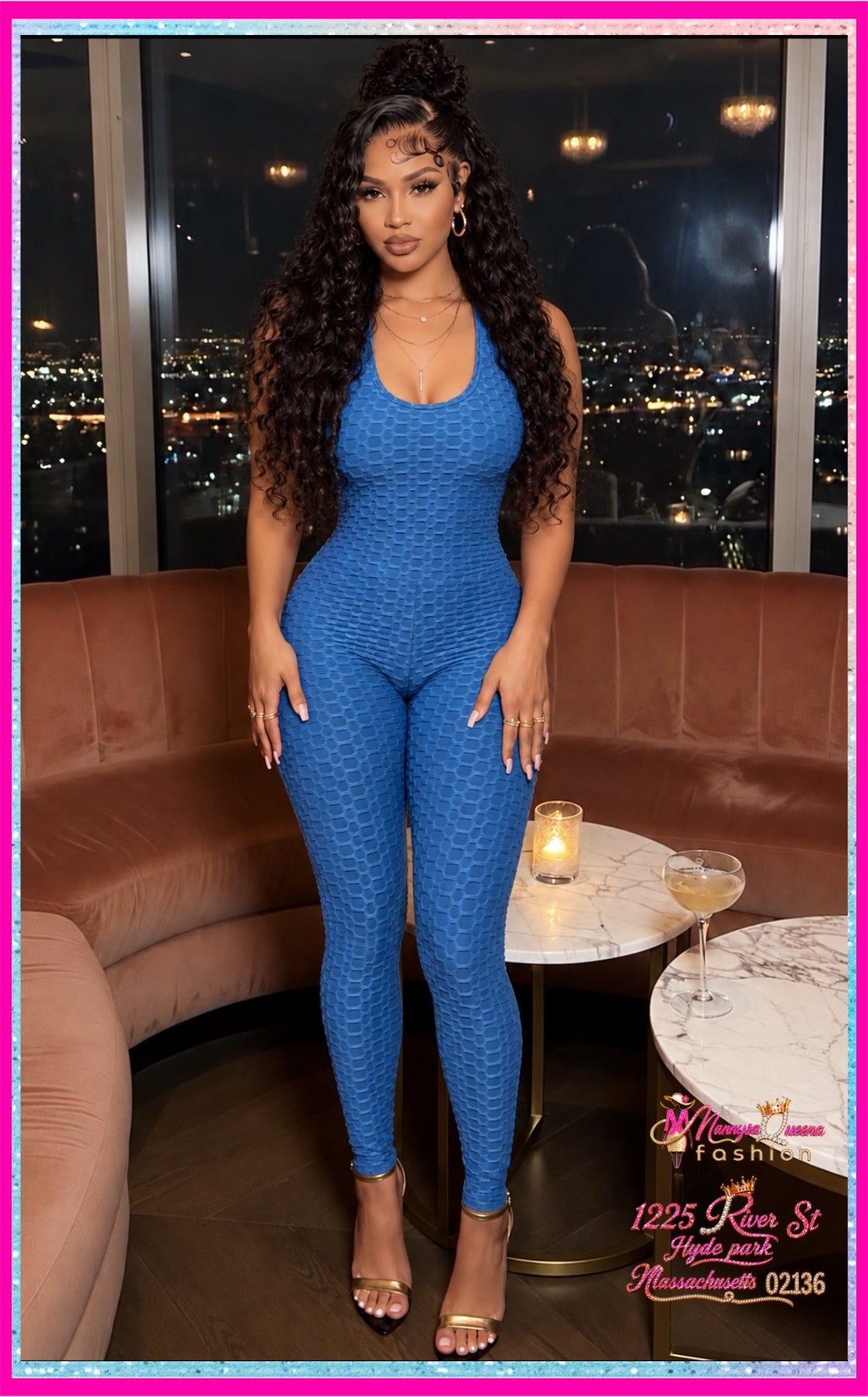 Sleeveless Cross Back Jumpsuit Blue
