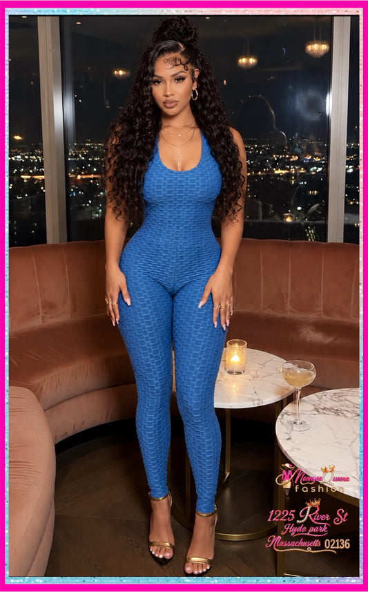 Sleeveless Cross Back Jumpsuit Blue