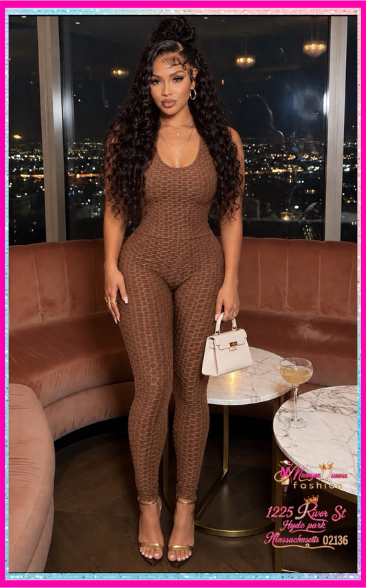 Sleeveless Cross Back Jumpsuit Brown