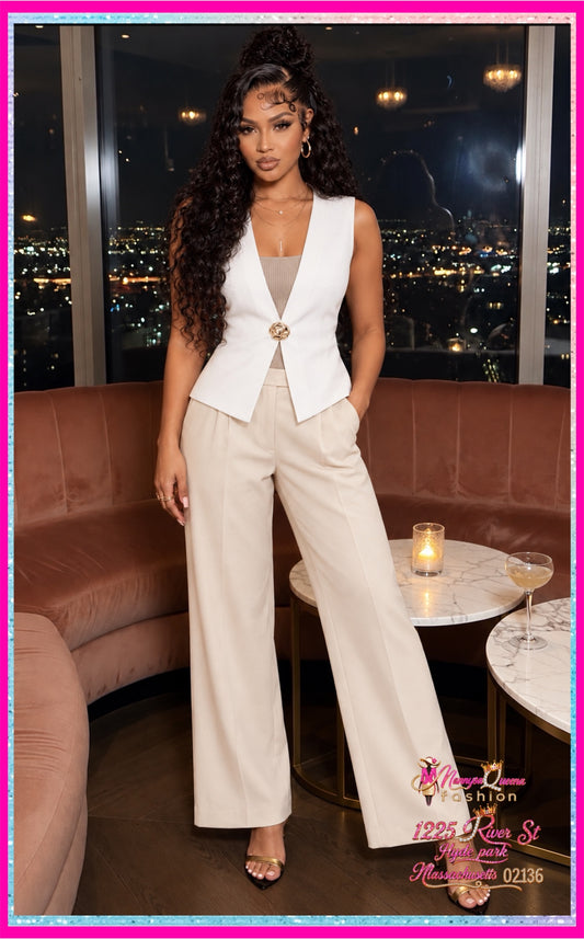 Sleeveless V-Neck Button Closure Ribbed Top White
