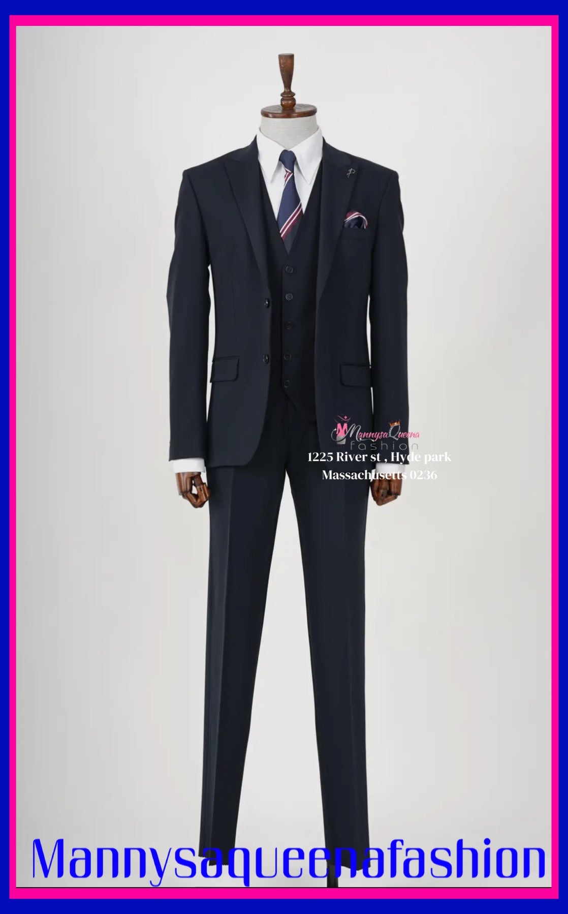 Mens Dark Navy Blue Three Piece Slim Fit Suit Parez Suits