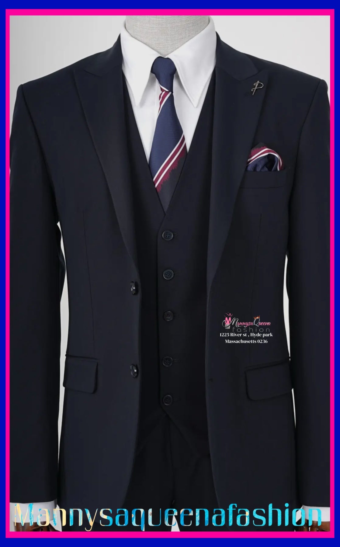 Mens Dark Navy Blue Three Piece Slim Fit Suit Parez Suits