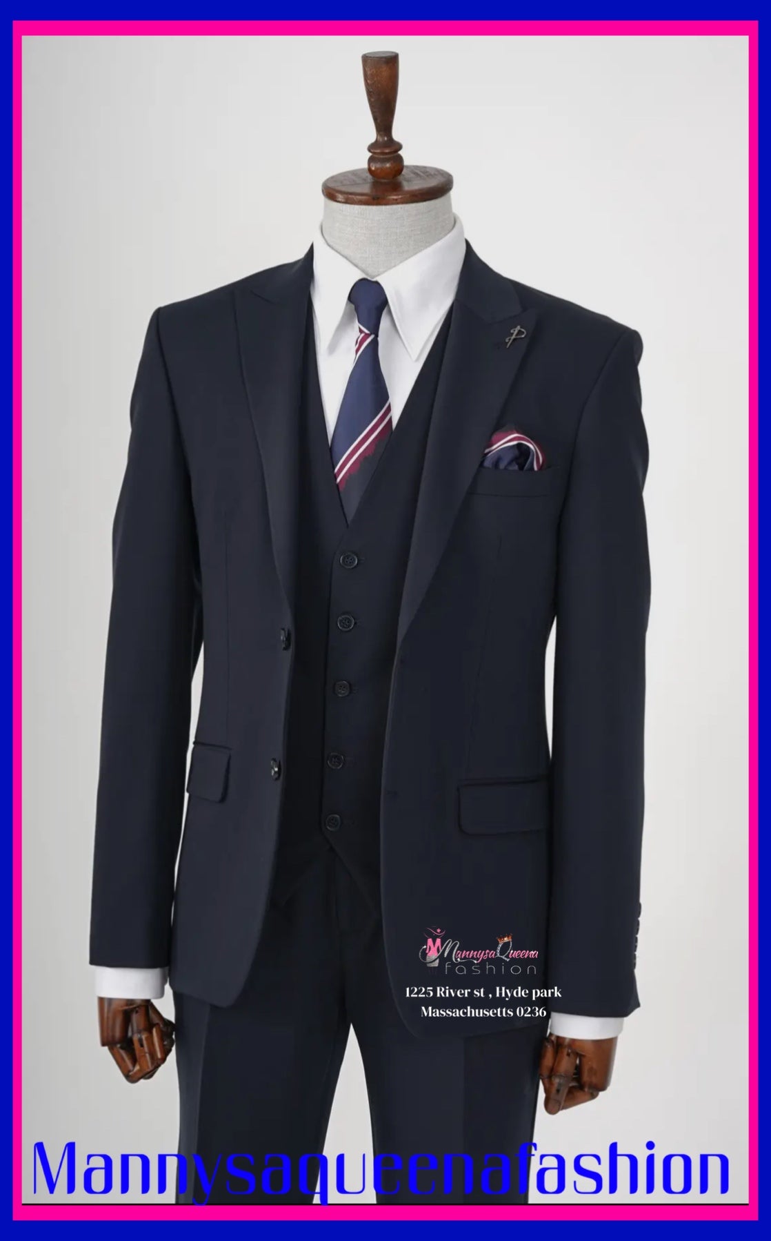 Mens Dark Navy Blue Three Piece Slim Fit Suit Parez Suits