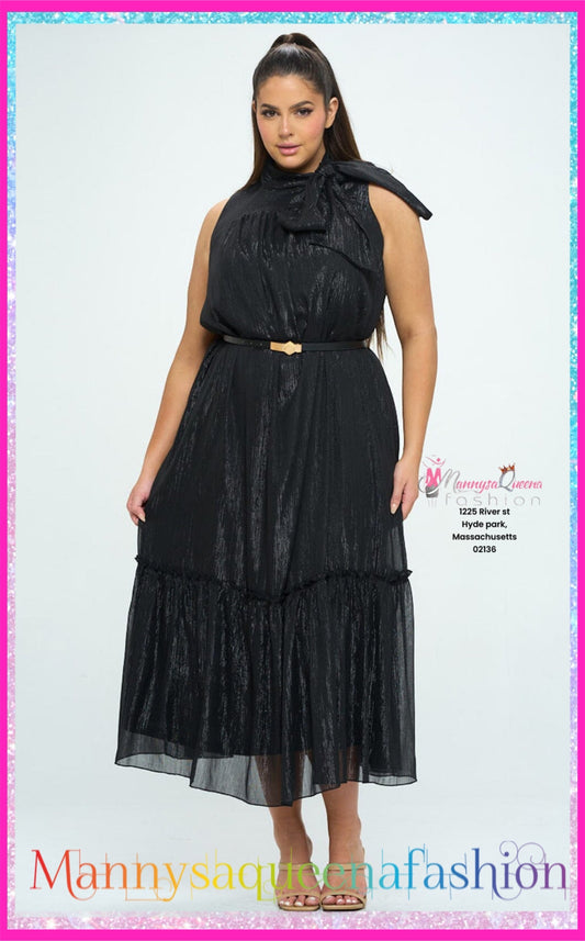 SHIMMER BELTED MAXI DRESS