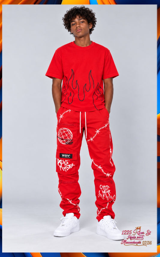 Pouch Cargo Jogger Pants Red