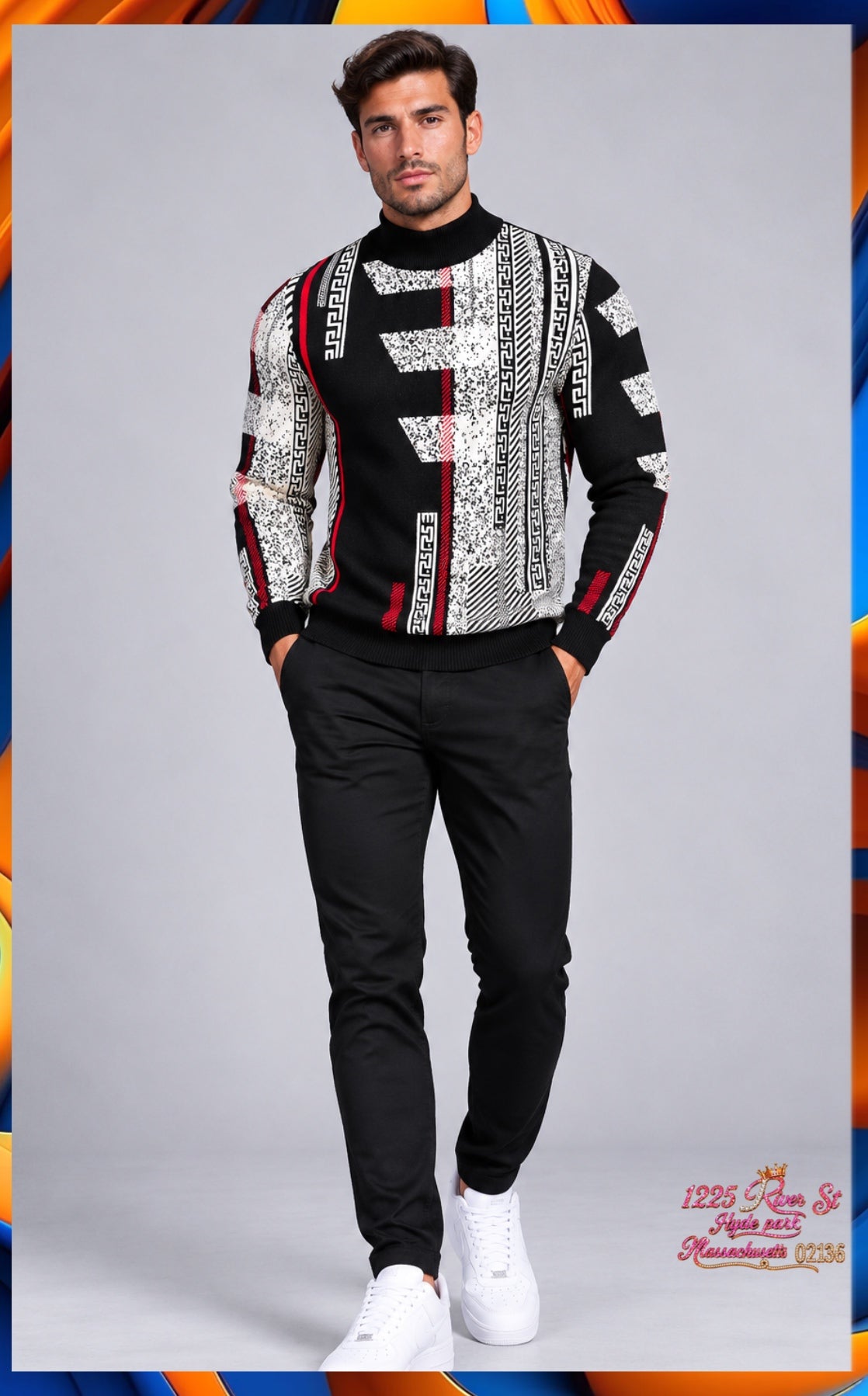 greek stripes Sweater  Black