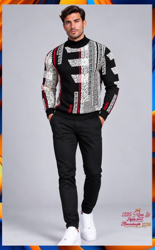 greek stripes Sweater  Black