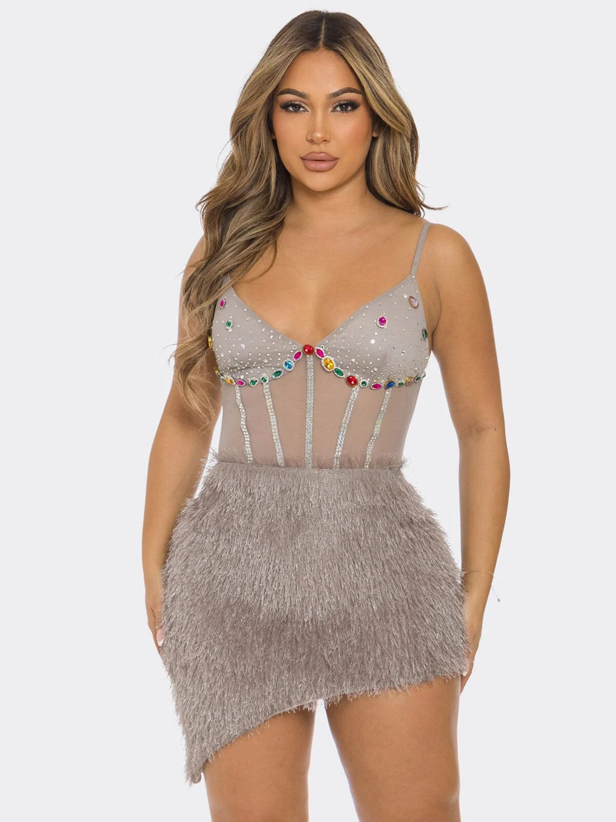 Starlight Jewel Mini Dress Gray