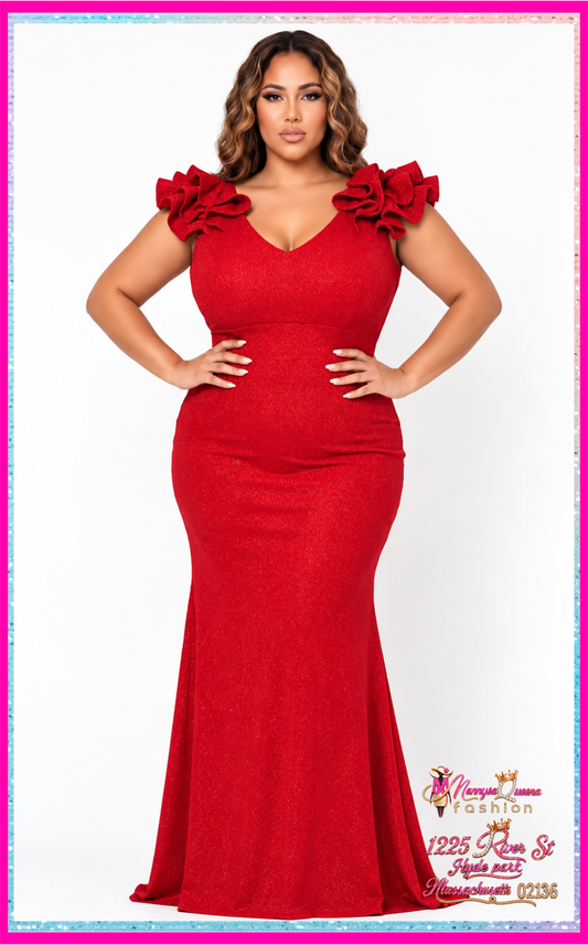 Glittered Ruffle Red Dress