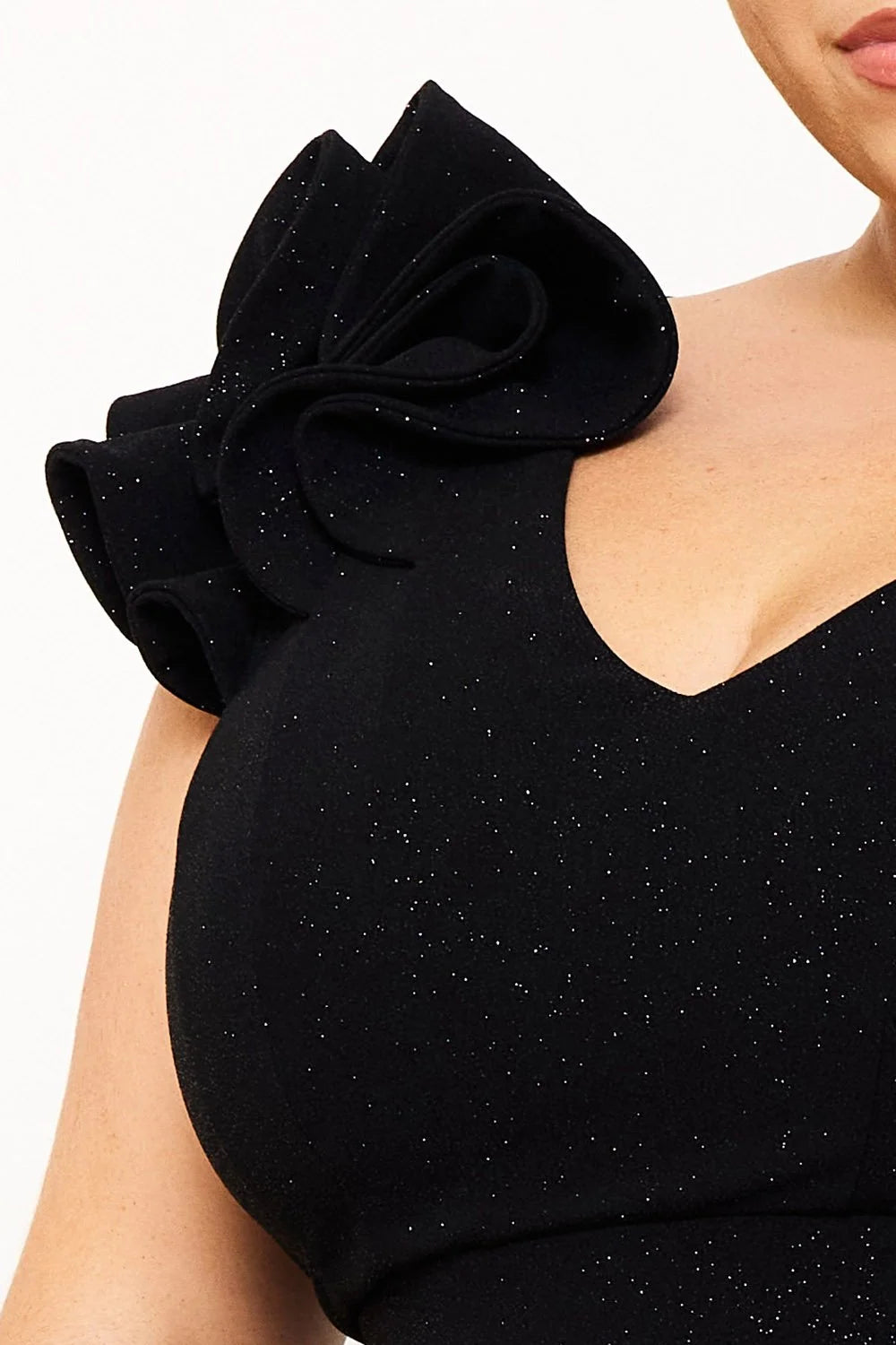 Glittered Ruffle Black Dress