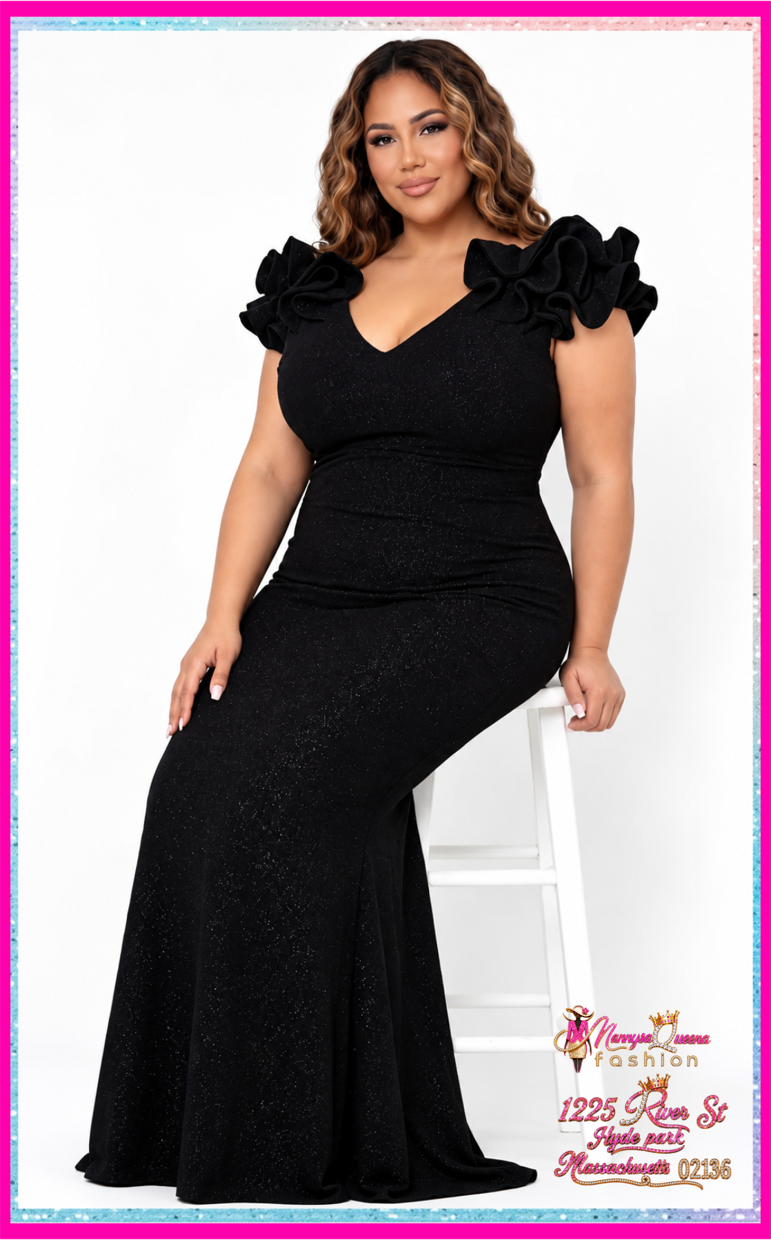 Glittered Ruffle Black Dress