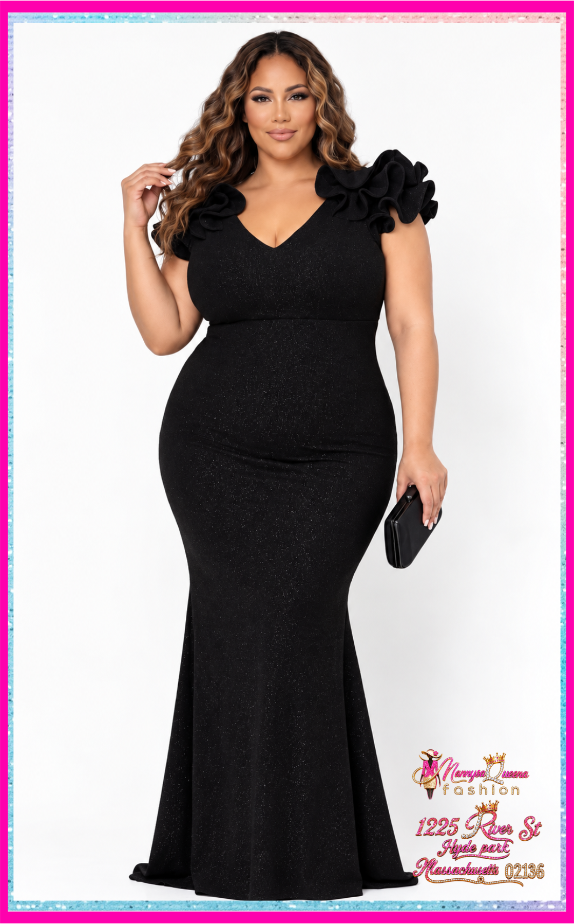 Glittered Ruffle Black Dress