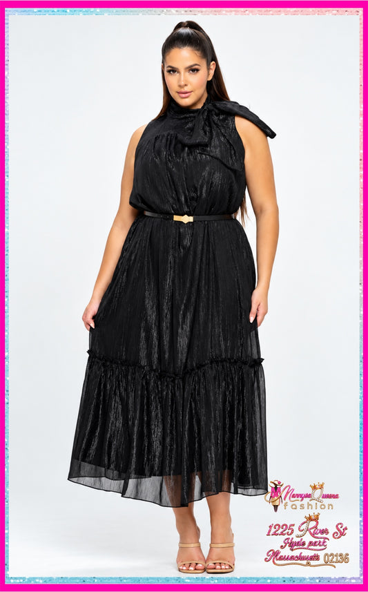 Shimmer Belted Maxi Dress